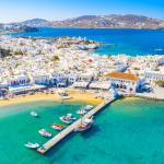 Panoramic view of Mykonos town, Cyclades islands, Greece